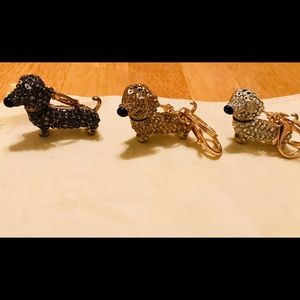 3 Crystal Dachshund Key Rings/Purse Charms